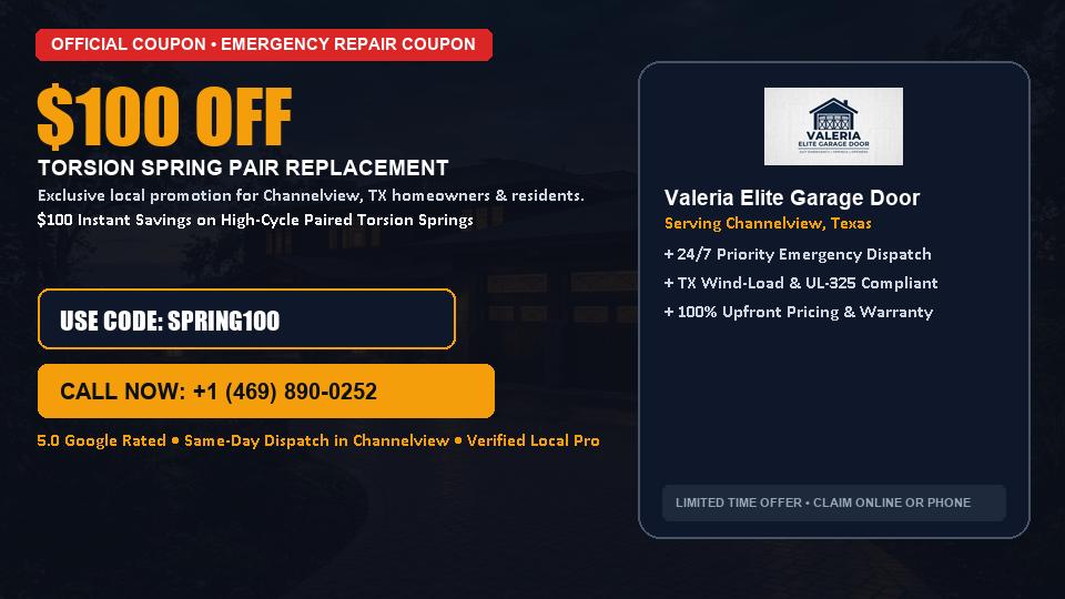 Valeria Elite Garage Door $100 OFF Dual Torsion Spring Replacement in Channelview, TX